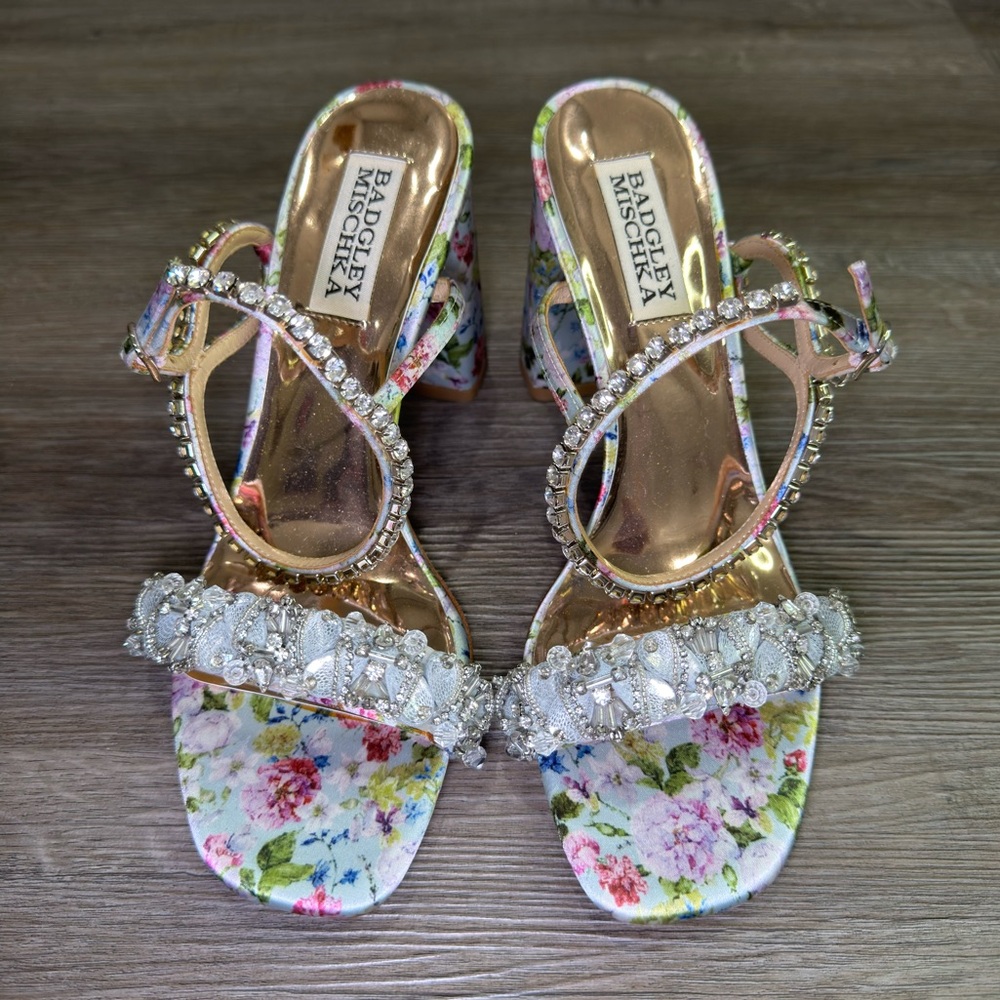 Badgley Mischka Floral Heels with Crystal Embellishments